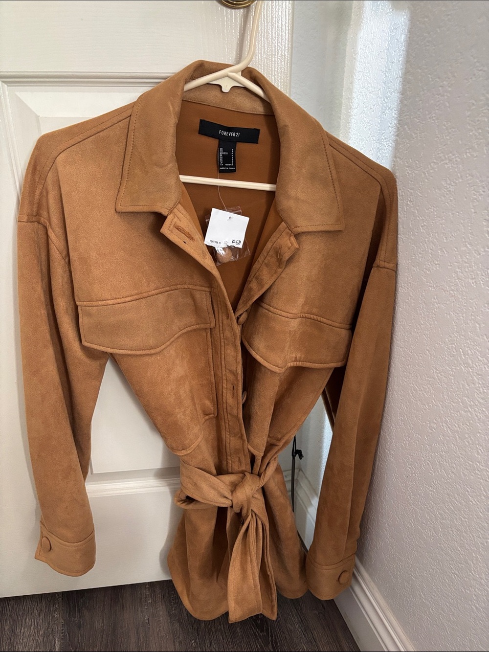 Forever 21 Camel Tie-Waist Suede Trench Jacket